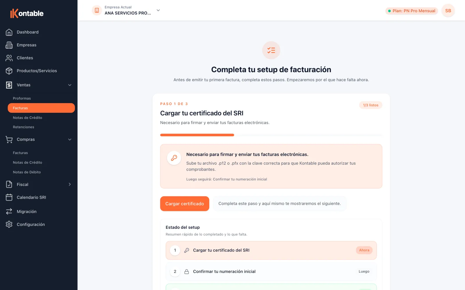 Formulario de creación de una factura en Kontable